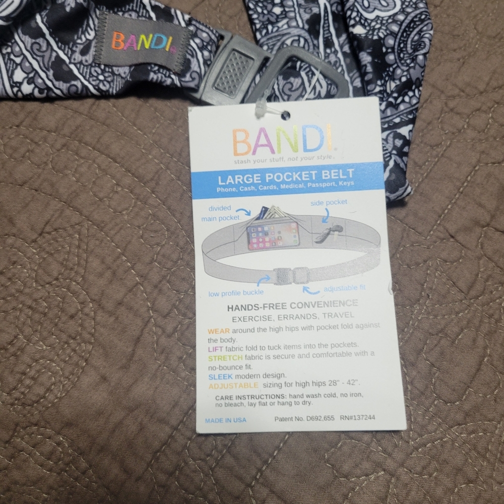 BANDI Classic Pocket Belt, travel belt, black and white, Large  NEW - Picture 9 of 10